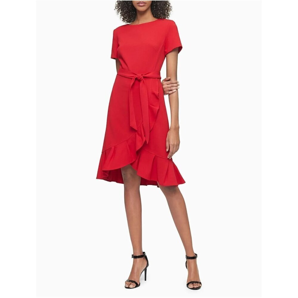 NEW Calvin Klein Women's Plus 16W Ruffle-Hem Sheath Dress In Red NWT $99.98